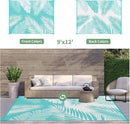 GENIMO Outdoor Rug 9' x 12' Waterproof for Patios Clearance, Reversible Outdoor Plastic Straw Camping Rug Carpet, Large Area Rugs Mats for RV, Camper, Deck, Balcony, Porch, Beach, Aqua Blue&White by CozyNest Decor