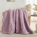 Carriediosa Chunky Knit Throw Blanket 50" X 60", 100% Hand Made Large Chenille Loop Yarn Soft Fluffy Throws for Couch Sofa Bed, Big Crochet Cozy Heavy Thick Cable Woven Blankets, Purple by CozyNest Decor
