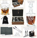 Frolk Personalized Whiskey Decanter and Stones Set - Customized Gift for Him - Men, Dad, Father - Twisted Whiskey Decanter, 2 XL Glasses, 6 XL Whiskey Chillers, 2 Coasters, Tongs, Pouch in Wooden Box by CozyNest Decor