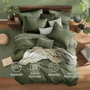 Monbix Full Size Comforter Set, Olive Green Bedding Comforter for Full Size Bed Set Reversible, Bedding Sets Full 7 Pieces, Cationic Dyeing Bed in a Bag with Comforter, Sheets, Pillowcases & Shams by CozyNest Decor