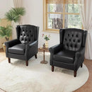 High Back Accent Chairs Set of 2,Upholstered Faux Leather Wingback Armchairs with Solid Wood Legs for Small Spaces,Comfy Single Sofa Chairs for Living Room,Bedroom-Carbon Black by CozyNest Decor