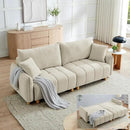 Convertible Sofa Bed, 90" Full Size Sleeper Sofa with Storage, Tufted Chenille 3 Seat Sofa Couches for Living Room, Small Spaces, Guest Room, Apartment, Beige by CozyNest Decor