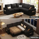 85 Inch Modular Sectional Sofa with Pull Out Bed,L Shaped 5 Seat Sectional Sleeper Sofa with Storage,Sectional Couches for Living Room,Cloud Modular Couch,Removable Sofa Cover,Black by CozyNest Decor