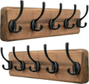 Dseap Wall Mounted Coat Rack: Patented, Heavy-Duty, 17.4" Long 5-Double-Hooks Wooden Hanger Rail for Winter Coats, Hat, Jacket, Clothing - Natural & Black, Pack of 2 by CozyNest Decor