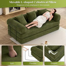 80.3" Convertible Sleeper Sofa Bed with Cylindrical Pillow, Corduroy Folding Mattress Couch with Fixed-Shape Frame, Modular Floor Sofa Lounge Couch for Living Room Bedroom Lounge, Green by CozyNest Decor