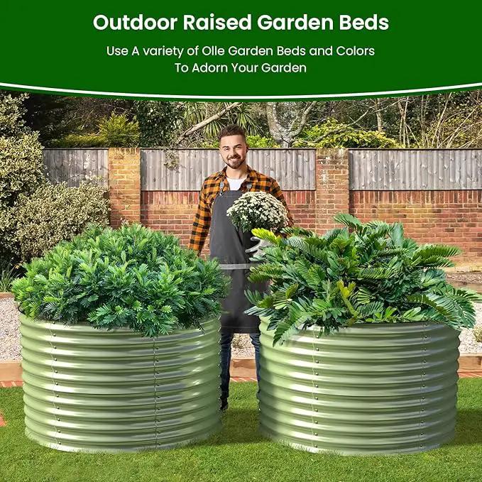 Olle 32" Tall, Raised Garden Beds Outdoor for Vegetables, Round Galvanized Raised Garden Bed, Metal Garden Boxes Outdoor Plater Box, Sage Green, photo 2 of 6