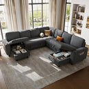 LINSY HOME Sectional Sleeper Sofa with Pull Out Couch Bed - Convertible Plush Corduroy Cloud Couch with Storage Chaise & USB Charging, Comfy Modular Couches for Living Room, Grey by CozyNest Decor