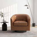 Swivel Barrel Accent Chair, Modern Round Faux Leather Arm Chair for Living Room, Bedroom, Comfy Club Reading Chairs for Adults(Faux Leather, Brown, Set of 4) by CozyNest Decor