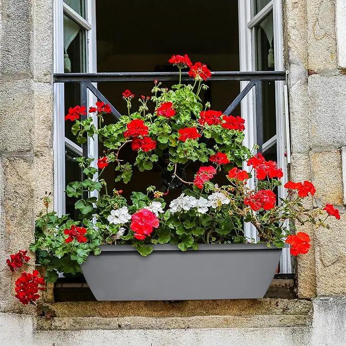 6 Pcs 24 inch Window Box Planter, Large Rectangular Flower Planter Boxes with Shelf Insert Plastic for Indoor and Outdoor Garden, Balcony Home Decor (6, 24 inch), photo 6 of 7