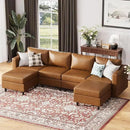 ABCASA 118.5" Oversized Modular Sectional Sofa, Faux Leather 6 Seater U Shaped Couch with Movable Ottoman and Storage Seat with Reversible Chaise Deep Seat for Living Room Brown by CozyNest Decor