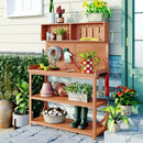 Merax 65" Large Wooden Farmhouse Rustic Outdoor Potting Bench Table with 4 Storage Shelves and Side Hook, Patio Workstation, for Garden, Backyard, Natural by GreenHaven Gardens