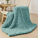 Bigacogo Chunky Knit Throw Blanket for Couch, 40x40 inches, 100% Hand Knitted with Thick Jumbo Chenille Yarn, Cozy Soft Large Rope Knot Cable Crochet Blankets for Sofa Bed Living Room, Light Teal by CozyNest Decor