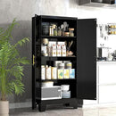61.02" Kitchen Pantry Cabinet, Pantry Storage Cabinet with 2 Doors and Adjustable Shelves, Black Food Storage for Kitchen, Living Room, Bedroom and Dining Room (Black) Metal Sideboard by CozyNest Decor