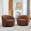 KINWELL 34" W Swivel Barrel Chair Set of 2, Mid Century Modern Round Upholstered Boucle Swivel Accent Chairs, No Assembly Sofa Chair for Living Room Bedroom Reading, Brown by CozyNest Decor