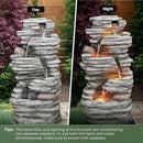 40" Outdoor Water Fountain with LED Lights - 5-Tier Cascading Rock Waterfall Fountain, Natural Rock Look, Ideal for Garden, Landscaping, Patio, Balconies and Yard Decor by GreenHaven Gardens