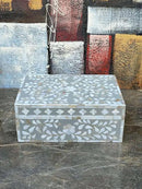 Decorative Wooden Storage Box with Mother of Pearl Inlay – Elegant Floral Design – Perfect for Home Décor in Living Room, Dining Area, or Bedroom (Grey, 12x8x5 inches) by CozyNest Decor