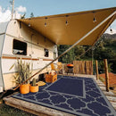 GENIMO 10 ' x 14 ' Outdoor Rug Waterproof for Patio Decor, Foldable Reversible Plastic Straw Area Rugs Mat for Camper, Outside Carpet for Rv, Deck, Porch, Picnic, Beach, Balcony, Blue & Grey by CozyNest Decor