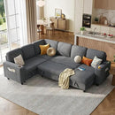 LINSY HOME Sectional Sleeper Sofa with Pull Out Couch Bed - Convertible Plush Corduroy Cloud Couch with Storage Chaise & USB Charging, Comfy Modular Couches for Living Room, Grey by CozyNest Decor