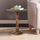 Lightnpro Hand Carved Solid Mango Wood Round Pillar Accent Table - 18" × 22" Rustic Farmhouse Side End Table | VintageRustic Boho Nightstand for Living Room, Bedroom & Entryway by CozyNest Decor