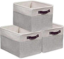 SIMPLE HOUSEWARE Large Fabric Storage Bin, 15" x 11" with Leather Like Handles, 3 Pack, Gray by CozyNest Decor