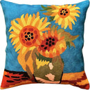 Turquoise Van Gogh Sunflower Pillow Cover Teal Floral Sofa Pillowcase Flower Chair Cushion Accent Throw Flowery Outdoor Pillows Farmhouse Couch Handmade Wool Size 18x18 by CozyNest Decor