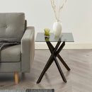 Modern Style Square Side Table with Grey Tempered Glass Top and Black Metal Tubular Legs with Gold Rim 20”Dx20”Wx22”H by CozyNest Decor