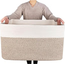 MINTWOOD Design 22in Extra Large Blanket Basket Holder Living Room, Rectangle Rope Woven Storage Basket with Handles for Laundry, Pool Towels, and Shoes, Dog Toy Organizer Bin Box, Light Brown by GreenHaven Gardens