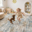 Area Rug for Living Room: 8x10 Washable Neutral Abstract Modern Soft Rugs Non Slip Indoor Floor Stain Resistant Large Carpet for Bedroom Dining Room Office Nursery - Blue Brown by TinyTreasures Baby Boutique
