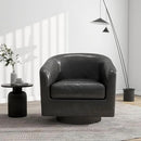 Swivel Barrel Accent Chair, Modern Round Faux Leather Arm Chair for Living Room, Bedroom, Comfy Club Reading Chairs for Adults(Faux Leather, Black Grey, Set of 1) by CozyNest Decor