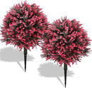28" Set of 2 Artificial Boxwood Topiary Ball Bush for Outdoor with Ground Spike, UV Resistant Faux Greenery Shrubs, Fake Rose&Green Boxwood Plants for Garden, Yard, Porch, Patio Decor by GreenHaven Gardens