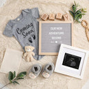 9 Pcs Pregnancy Announcement Set Pregnancy Reveal Ideas Felt Letter Board Baby Bodysuit Booties Photo Frame Bear Plush Wood Blocks for Coming Soon Baby Announcement(Gray) by TinyTreasures Baby Boutique