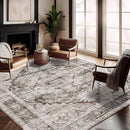 Washable Area Rug 10'x14' Deep Khaki Retro Flowers Boho Design Non-Shedding Easy Care Ideal for High Traffic Areas in Living Room Bedroom Office Coffee Table Kitchen Large Carpet by TinyTreasures Baby Boutique