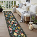 GENIMO Indoor Outdoor Area Rug 2' X 10' Waterproof, Washable Runner Rug Non Shedding, Easy Cleaning Floral Outdoor Carpet for Patio, Living Room, Bedroom, Entryway, Porch, Dining Room, Black by GreenHaven Gardens