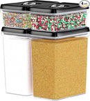 DWËLLZA KITCHEN Large Airtight Food Storage Containers - Clear Plastic Bulk Food Pantry & Kitchen Storage Containers for Flour, Sugar and Baking Supplies 4 Pcs. BPA-Free, Keeps Fresh & Dry (Black) by CozyNest Decor