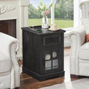 Farmhouse XXL End Table with Charging Station, Side Table with USB Ports and Outlets, Nightstand with Drawer and Glass Door Storage, Grey Bedside Tables for Living Room, Bedroom, Office by CozyNest Decor
