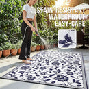 OLANLY Waterproof Outdoor Rug 5x8 ft, Outdoor Plastic Straw Rug with Flower Pattern, Reversible RV Mat for Patio, Camping, Balcony, Deck, Backyard, Navy & White by CozyNest Decor
