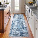 Runner Rug 2'6''x8' Hallway Washable Boho Soft Area Rug Abstract Pattern Non-Slip Faux Wool Vintage for Kitchen, Entryway, Laundry, Bedroom, Blue by TinyTreasures Baby Boutique