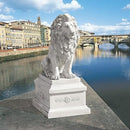 Design Toscano Lion of Florence Sentinel Statue (13 Inches Wide, 21 Inches Deep, 28 Inches High) and Classic Statuary Garden Plinth Base Riser, Large (15 Inches Wide,14 Inches Deep,15 Inches High) by GreenHaven Gardens