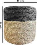 Jute Pouf Ottoman | Footrest Pouf | Hand Braided - Round Boho Pouffe - for Living Room, Bedroom, Nursery (16"x16"x16") Black by CozyNest Decor