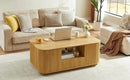 46.5" Oval Coffee Table with Drawers and Storage Mid Century Modern Fluted Solid Wood Side Coffee Tables, Luxury Tea Table Center Table for Living Rooms Offices Apartmen, Natural by CozyNest Decor