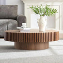 Oval Coffee Table for Living Room, Modern Fluted Coffee Tables with Pedestal Base, Handcrafted Centre Tea Tables Easy Assembly-43.7" Walnut by CozyNest Decor