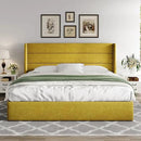 Allewie King Size Lift Up Storage Bed, Modern Wingback Headboard, Hydraulic Support, No Box Spring Needed, Olive Yellow by CozyNest Decor