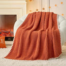 Snuggle Sac Orange Waffle Throw Blanket for Couch Bed Sofa 50x60 inches, Reversible Blanket Microfiber Fluffy Fuzzy Cozy Knit Soft Throws for Women Mothers Birthday Gifts by CozyNest Decor
