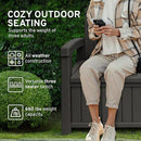 EconoHome 3 Seat Outdoor Storage Bench with Rain Cover - 90 Gallon Capacity - Weatherproof Resin Bench for Patio, Porch, Garden, Yard, Pool Area - Furniture for Pool Accessories, Gardening Tools by GreenHaven Gardens