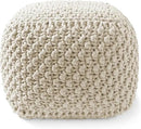 Casafield Square Pouf Ottoman, Natural - 18.5" W x 18.5" D x 14.5" H Cotton Knit Foot Stool - Boho Floor Pouffe for Living Room, Bedroom, Home Office by CozyNest Decor