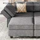 Belffin Terry Fabric Modular Sectional Sleeper Sofa Bed with Storage Convertible Sectional Couches for Living Room 6 Seaters Dark Grey Modular Sofa by CozyNest Decor