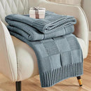 CozeCube Check Knit Throw Blanket, Dusty Blue Checkered Throw for Couch, Decorative Christmas Soft Cozy Warm Knitted Blanket for Bed Sofa Living Room, 50"X60" by CozyNest Decor