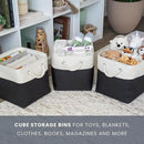 OrganiHaus 12x12 Cube Storage Bins 4 Pack, Foldable Cube Storage Organizer w/ Rope Handles, Collapsible Fabric Bins for Toys, Clothes & Closet Organization, Fabric Square Baskets - Black/White by CozyNest Decor