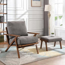 chairus 2 Sets Mid-Century Modern Accent Chairs with Ottoman, Linen Fabric Armchair with Wood Legs Comfy Upholstered Single Sofa Chair for Living Room/Bedroom/Lounge, Grey by CozyNest Decor