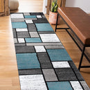 Rugshop Contemporary Modern Boxes for Home Office,Living Room,Bedroom,Kitchen Non Shedding Runner Rug 2'7" x 6' Blue by TinyTreasures Baby Boutique